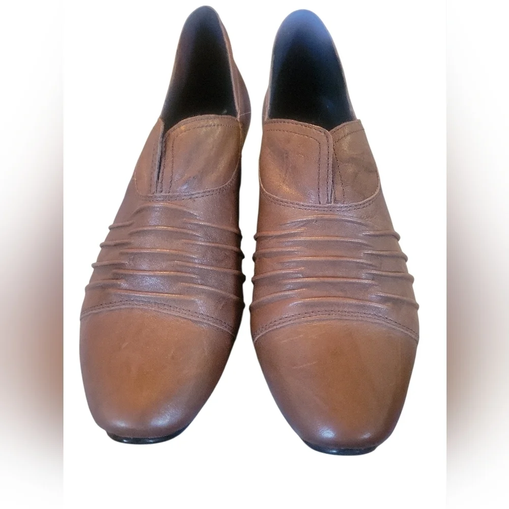 Josef Seibel Women's Comfort Non Slip Pleated Brown Leather Loafers 37